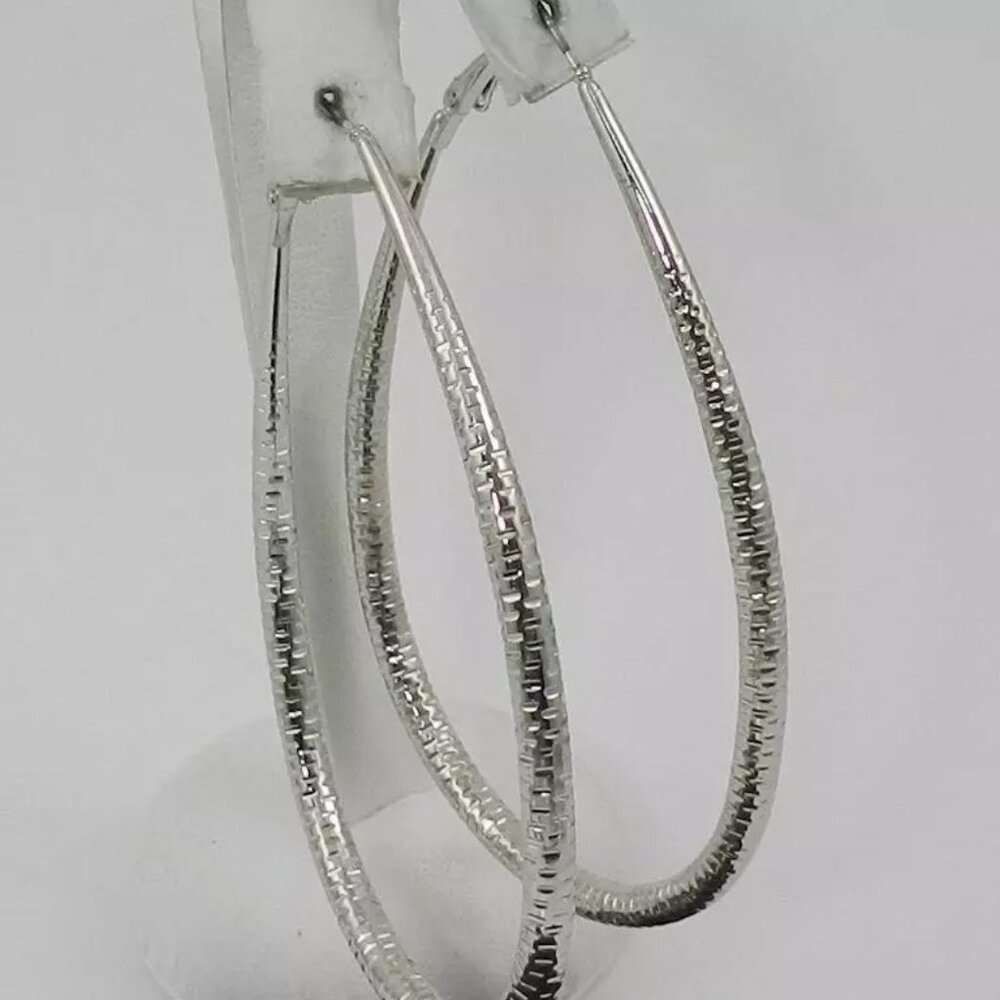 NWT INC International Concepts Silver-Tone Large Diamond-Cut Hoop Earrings